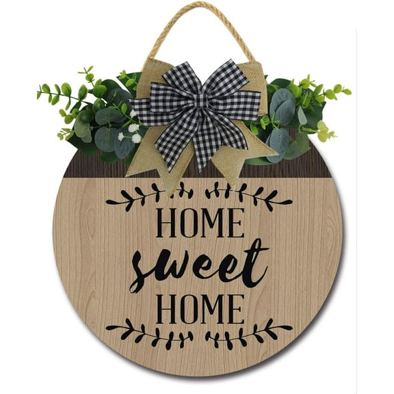 Eveokoki 12" Home Sweet Home Sign for Front Door Porch Farmhouse Plaque Wreaths ，Hanging Wooden Sign for Wall Decor Home Decoration Housewarming Gift Outdoor Indoor