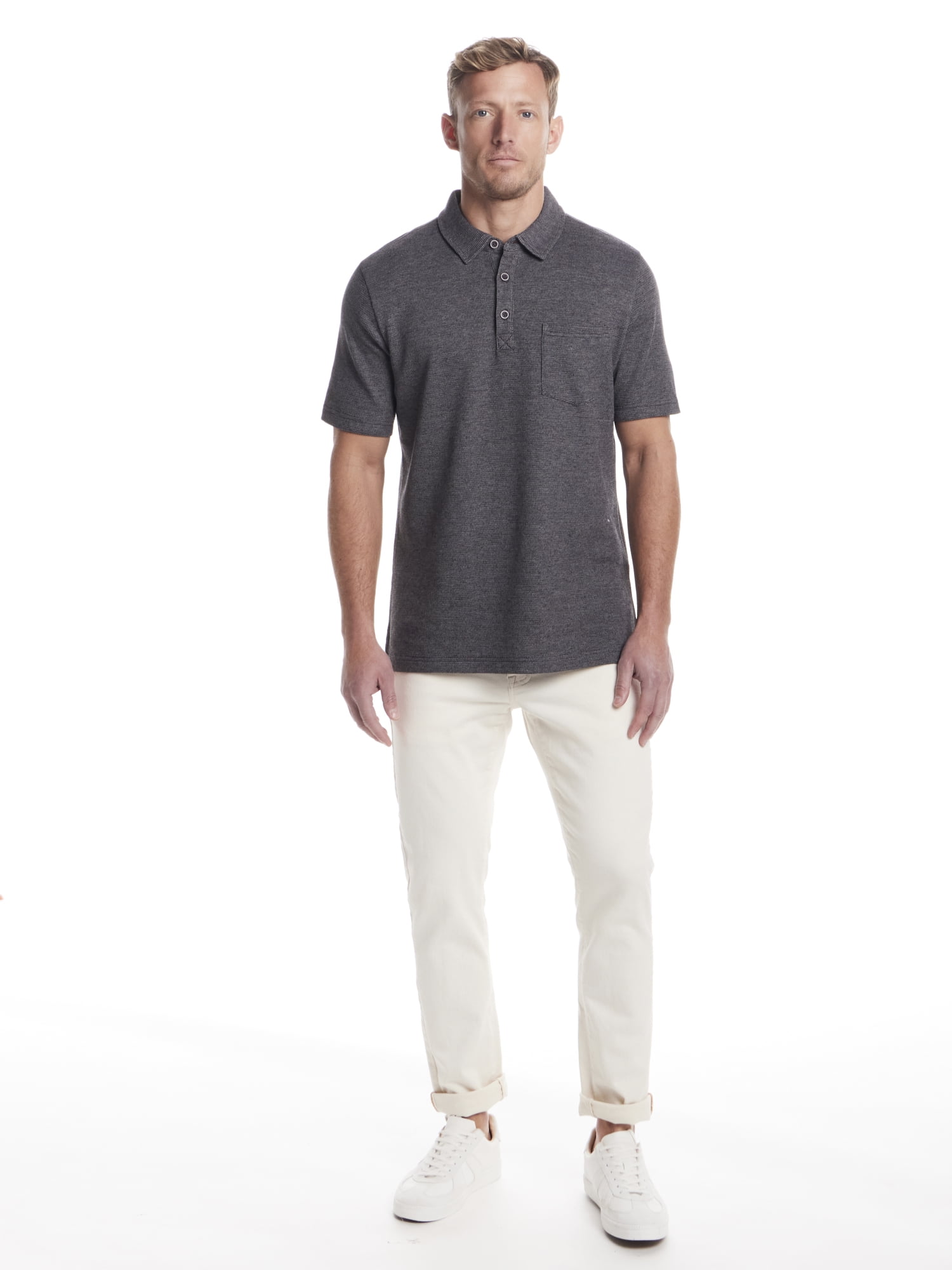 Frontier Threads Men's Short Sleeve Textured Microstripe Waffle Polo Shirt