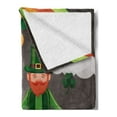 thumbnail image 2 of Leprechaun Soft Flannel Fleece Throw Blanket, St Patrick's Day Design with Coin Cauldron Rainbow and Elf on Dark, Cozy Plush for Indoor and Outdoor Use, 50" x 70", Multicolor, by Ambesonne, 2 of 5