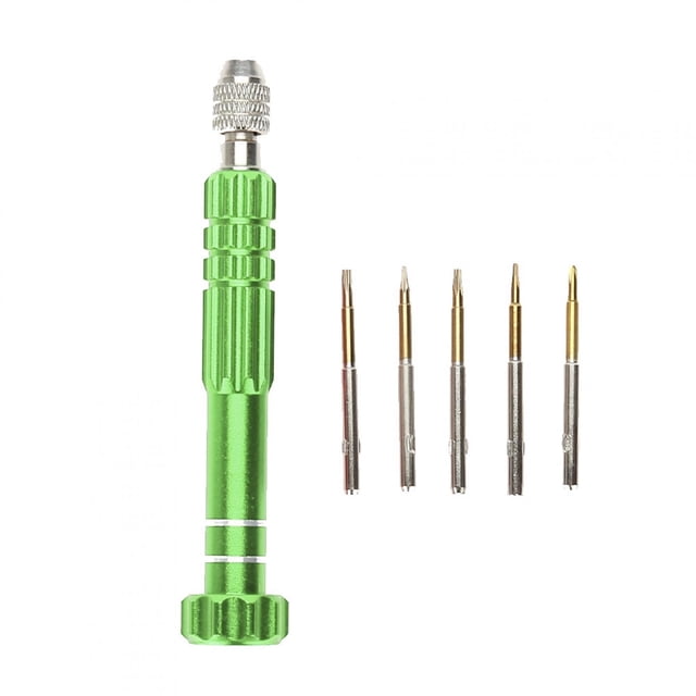 Mango de destornillador con 5 puntas de precisión, kit de herramientas de reparación de relojes, gafas para teléfono (verde)