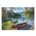 thumbnail image 1 of Landscape Cutting Board, Bohinj Lake with Boats Canoes Triglav National Park Julian Alps Slovenia Print, Decorative Tempered Glass Cutting and Serving Board, Large Size, Multicolor, by Ambesonne, 1 of 1