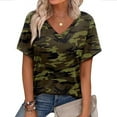 thumbnail image 2 of Short Sleeve Camo Shirts for Women Plus Size Camouflage Print Basic V-Neck Tee Soft Tops, 2 of 3
