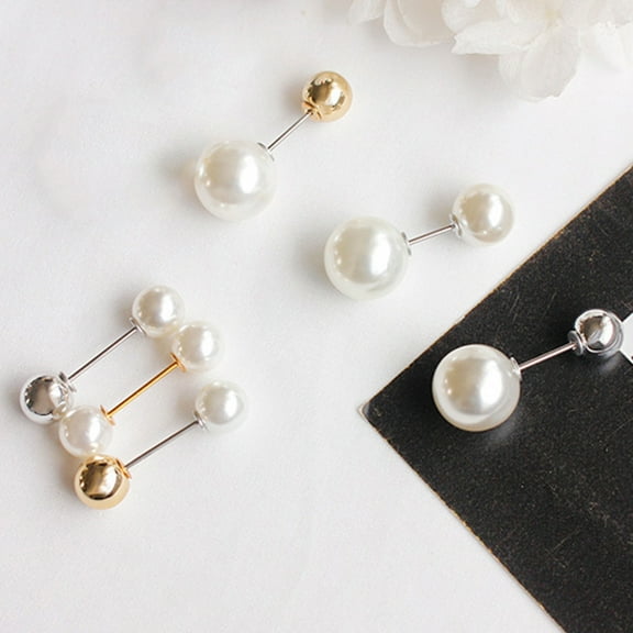Yamaler Women Fashion Double Faux Pearls Brooch Safty Pin Cardigan Shawl Clip Badge Gift