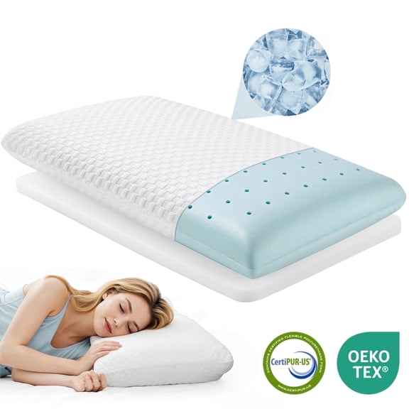 MARNUR Cooling Memory Foam Pillow, Neck Support Bed Pillow with Extra Height Pad, Adjustable Support for Side, Back & Hot Sleepers, 27.5" x 15.7"