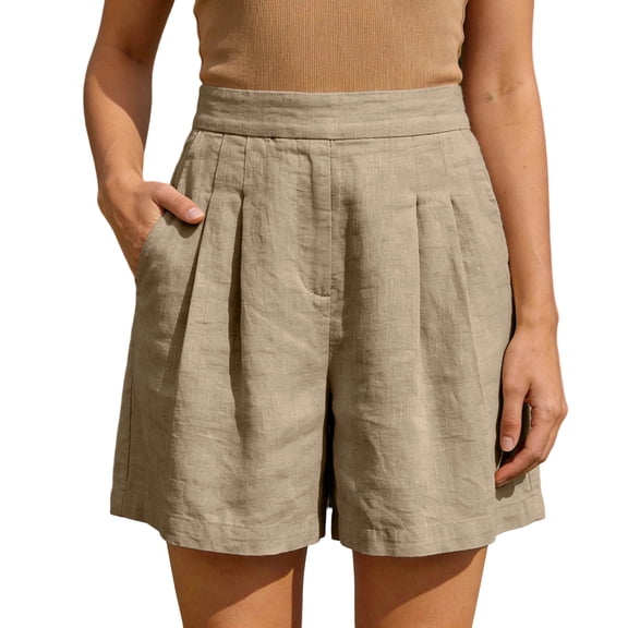 cocolona Summer Casual Pleated Beach Shorts for Women Solid Color Elastic Waist Wide Leg Shorts with Pocket
