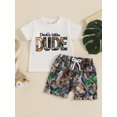 thumbnail image 3 of BemeyourBBs Toddler Baby Boys Hunting Clothes Daddy's Little Dude Outfit Short Sleeve Letters Print T-shirt with Leaves Print Shorts Toddler Boys Summer Outfit, 3 of 8
