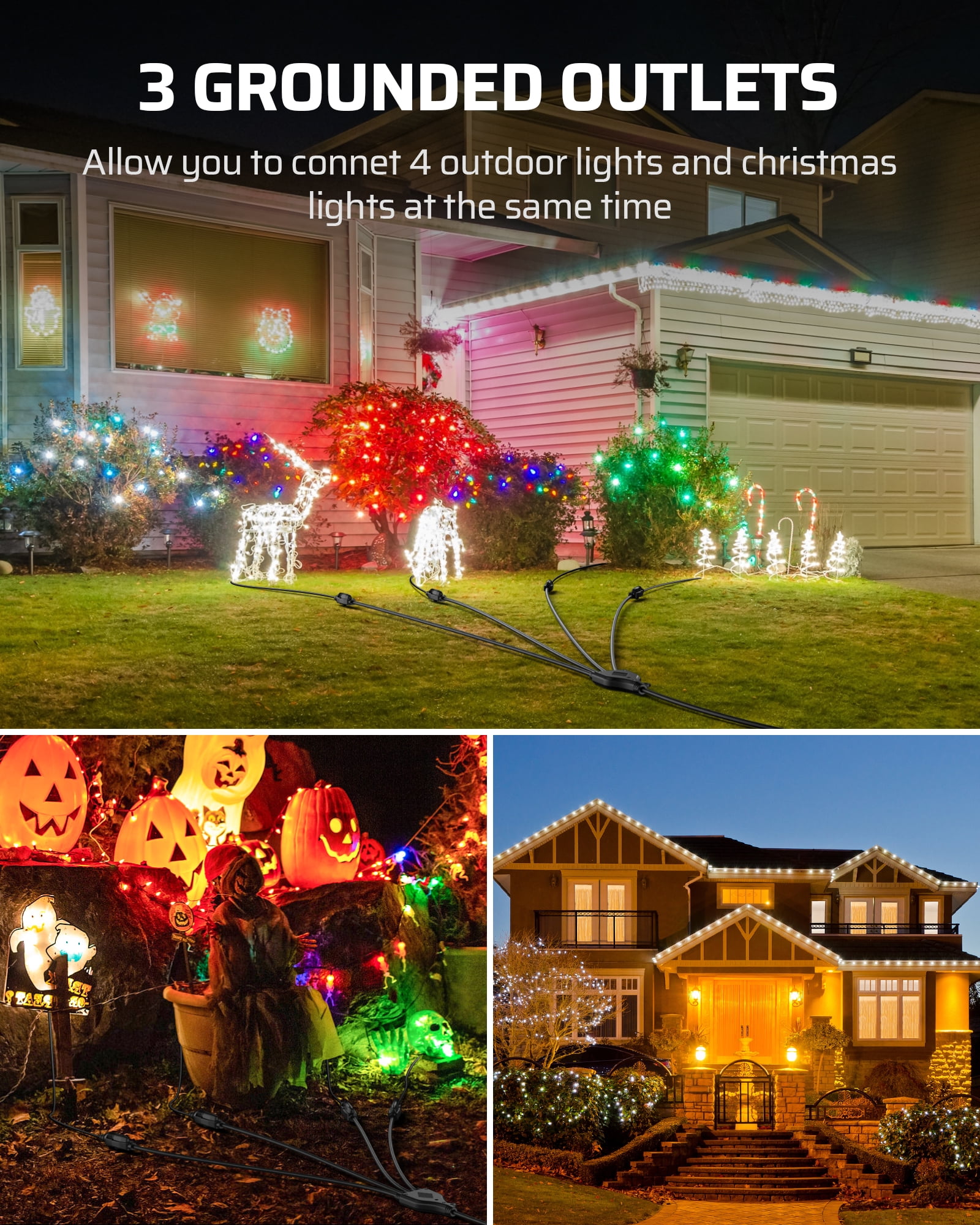 DEWENWILS 46 FT (22'+6'+6'+6'+6') Outdoor Extension Cord with 4 Outlets for Christmas Lights