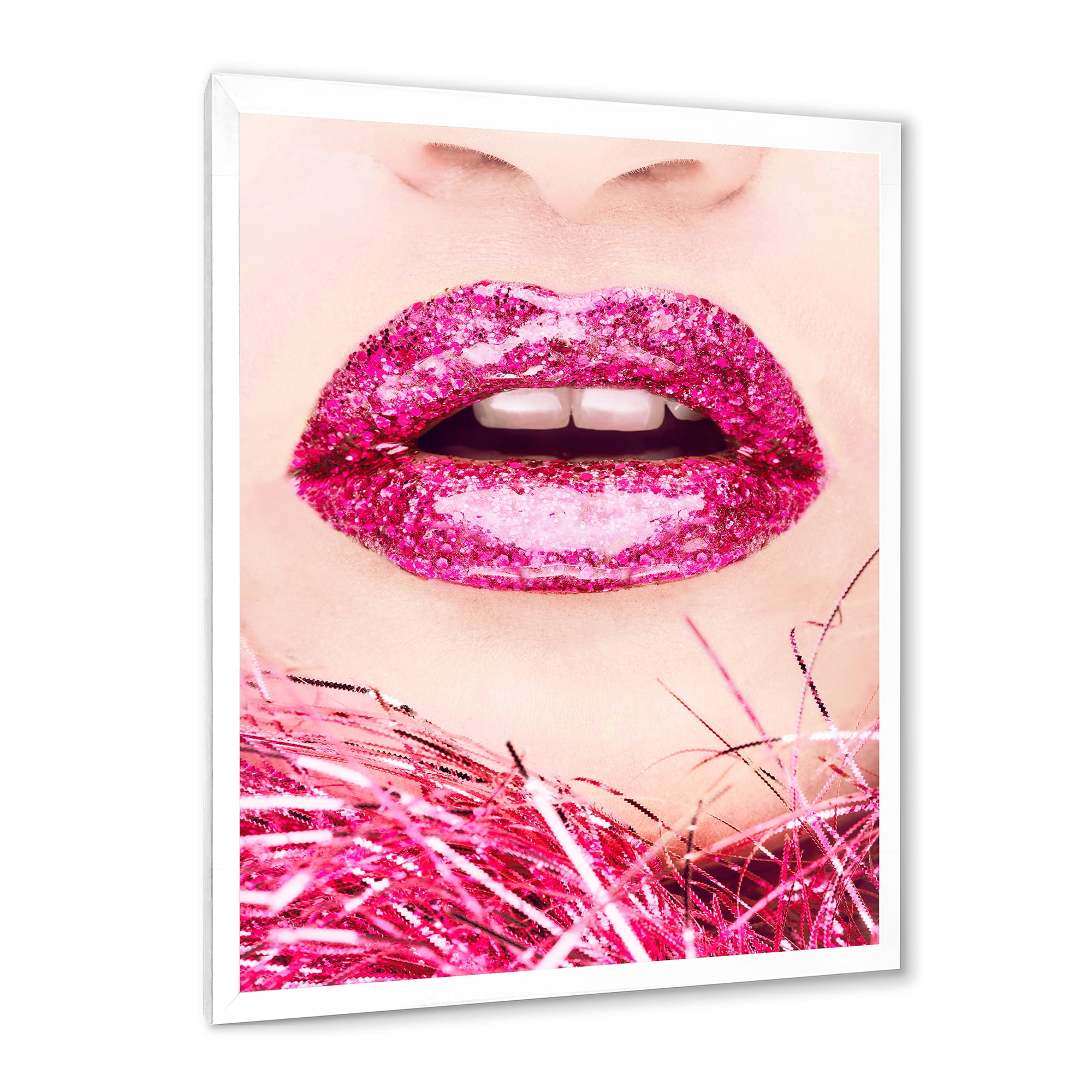 Designart 'Close-Up Of Golden Female Lips II' Modern Framed Art Print