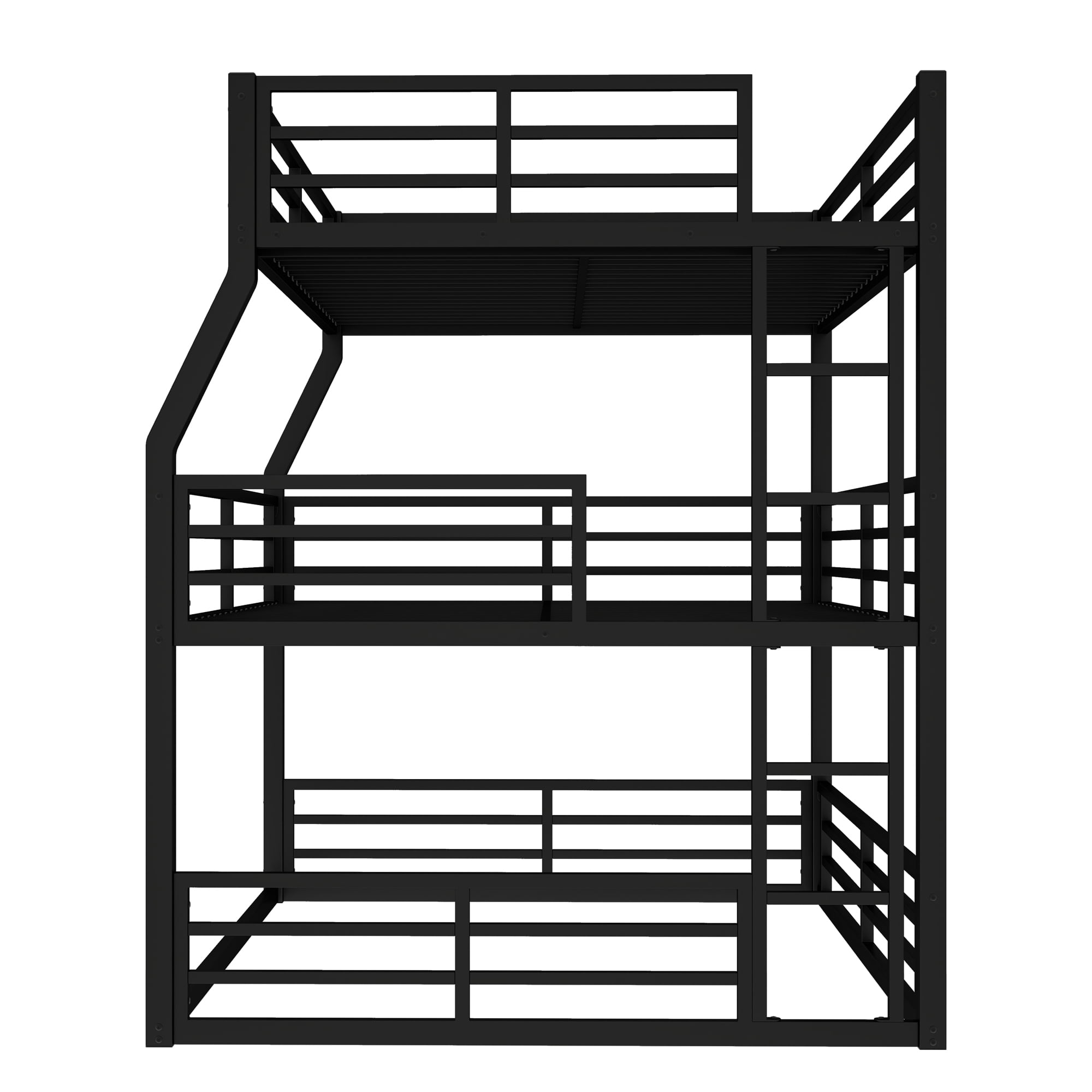 Full XL over Queen over Queen Bunk Bed for Kids, Triple Bunk Beds for 3, Space-Saving, Black