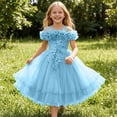 thumbnail image 6 of SGFCWSX Girls Formal Dress Off Shoulder Ruffle Tulle Ball Gown Lace Appliques Floor Length Wedding Flower Girl Birthday Dresses Sky Blue Size 9-10 Years, 6 of 7