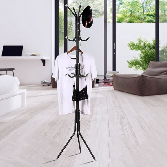 Oxgord Coat Rack 12 Hooks Freestanding Stainless Steel Hall Tree, 5.6 ft