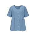 thumbnail image 5 of GUACER Short Sleeve Shirts for Women Trendy Cotton Linen V Neck Button Down Casual Blouses Relaxed Fit Tee Tops for Ladies, 5 of 6