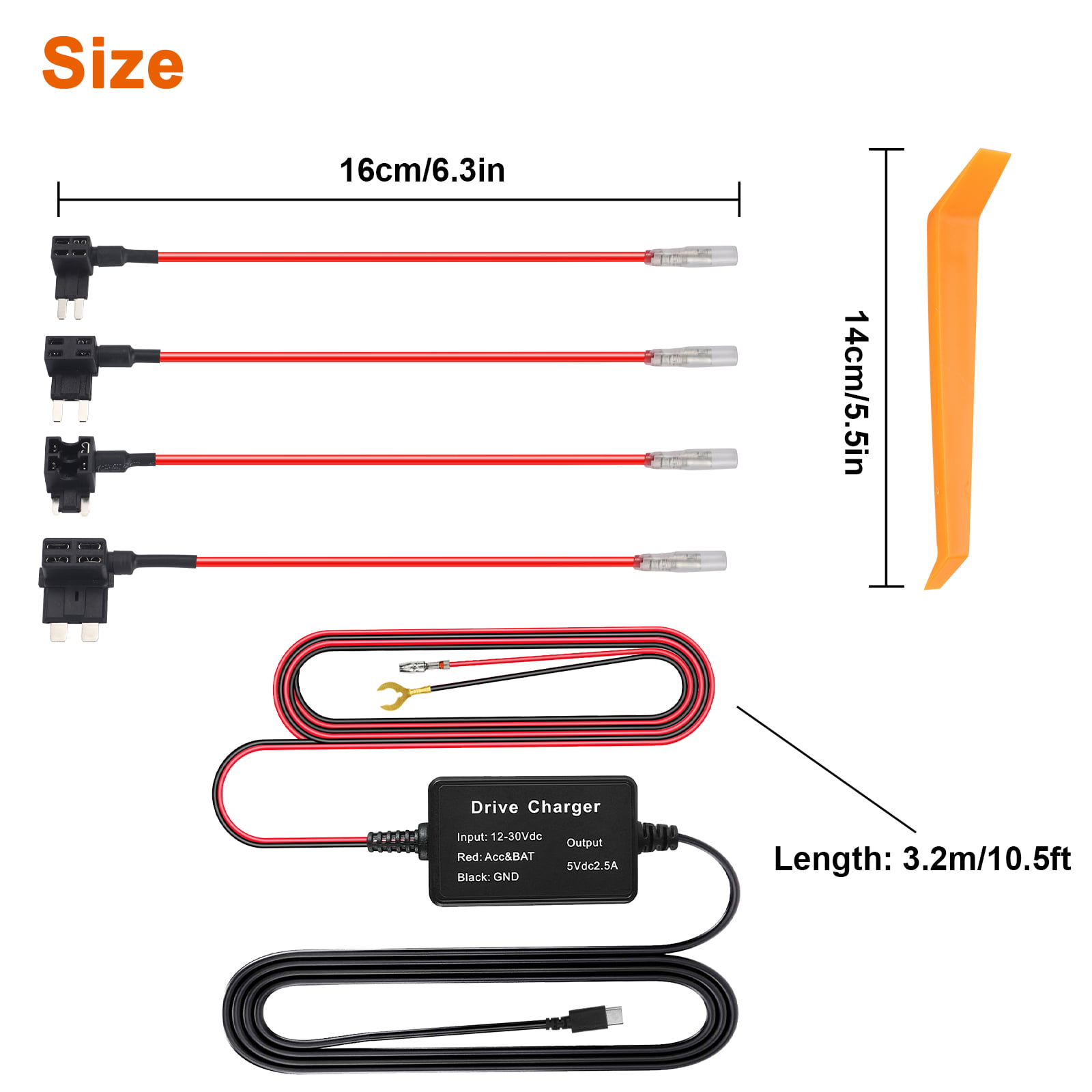Hardwire Kit for Dash Camera USB C Port, Type C Dash Cam Hardwire Kit  Converts 12V-24V to 5V/3A Car Dashcam Charger Cable Kit, Low Voltage  Protection