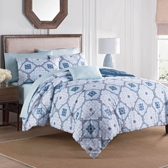 Martex Ankara Reversible Bed In A Bag with Bonus Decorative Pillow, Blue, Twin