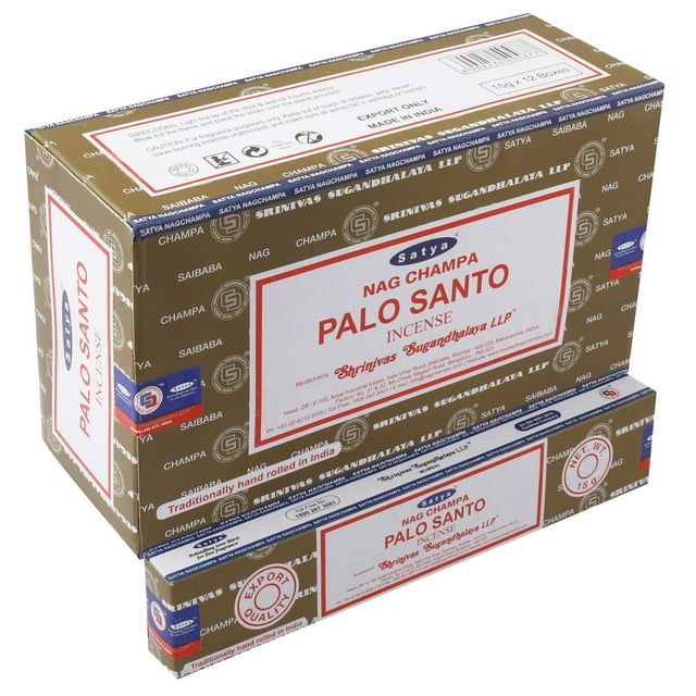 Incienso Satya Nag Champa Palo Santo, 180 g, 12 paquetes