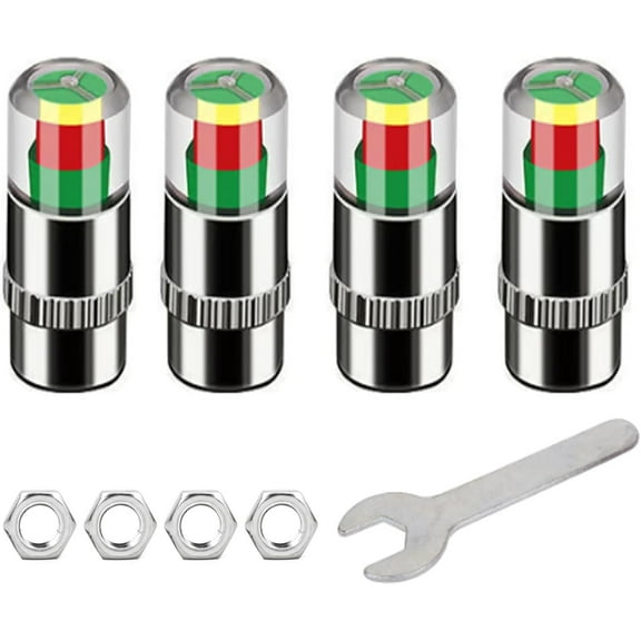 4PCS Car Tire Pressure Monitor Valve Stem Caps, 2025 New 3 Color Tire Pressure Sensor Indicator, Universal Valve Stem Covers with Pressure Sensor for Cars, Trucks, SUVs