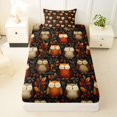 thumbnail image 4 of Manfei Boho Autumn Owl Twin Sheets, Fall Leaf Branch Bedding, Orange Black, 3pcs, 1 Flat Sheet, 1 Fitted Sheet and 1 Pillowcase, 4 of 6