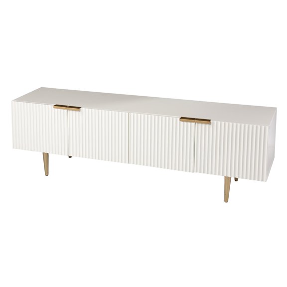 SEI Furniture Pilston 4-Door Media Console, 18-1/2"H x 60"W x 15-1/2"D, White/Gold