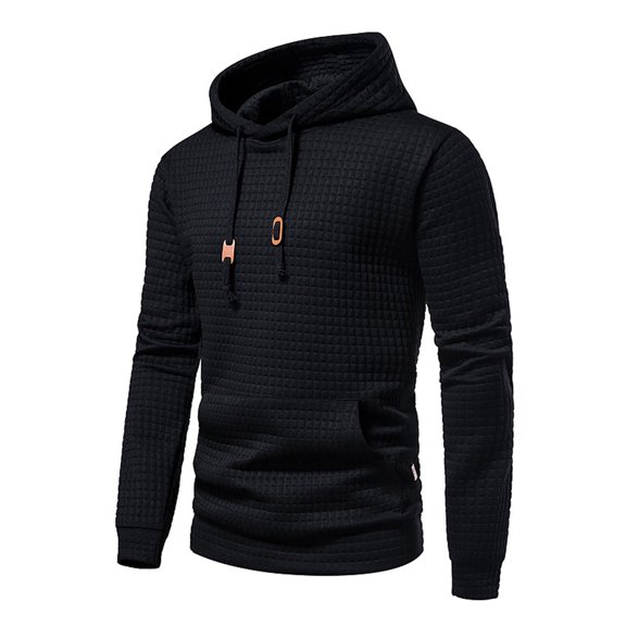 ZKCCNUK Men Casual Solid Pullover Lattice Hooded Big Pocket Round Neck Lg Sleeve Blouse