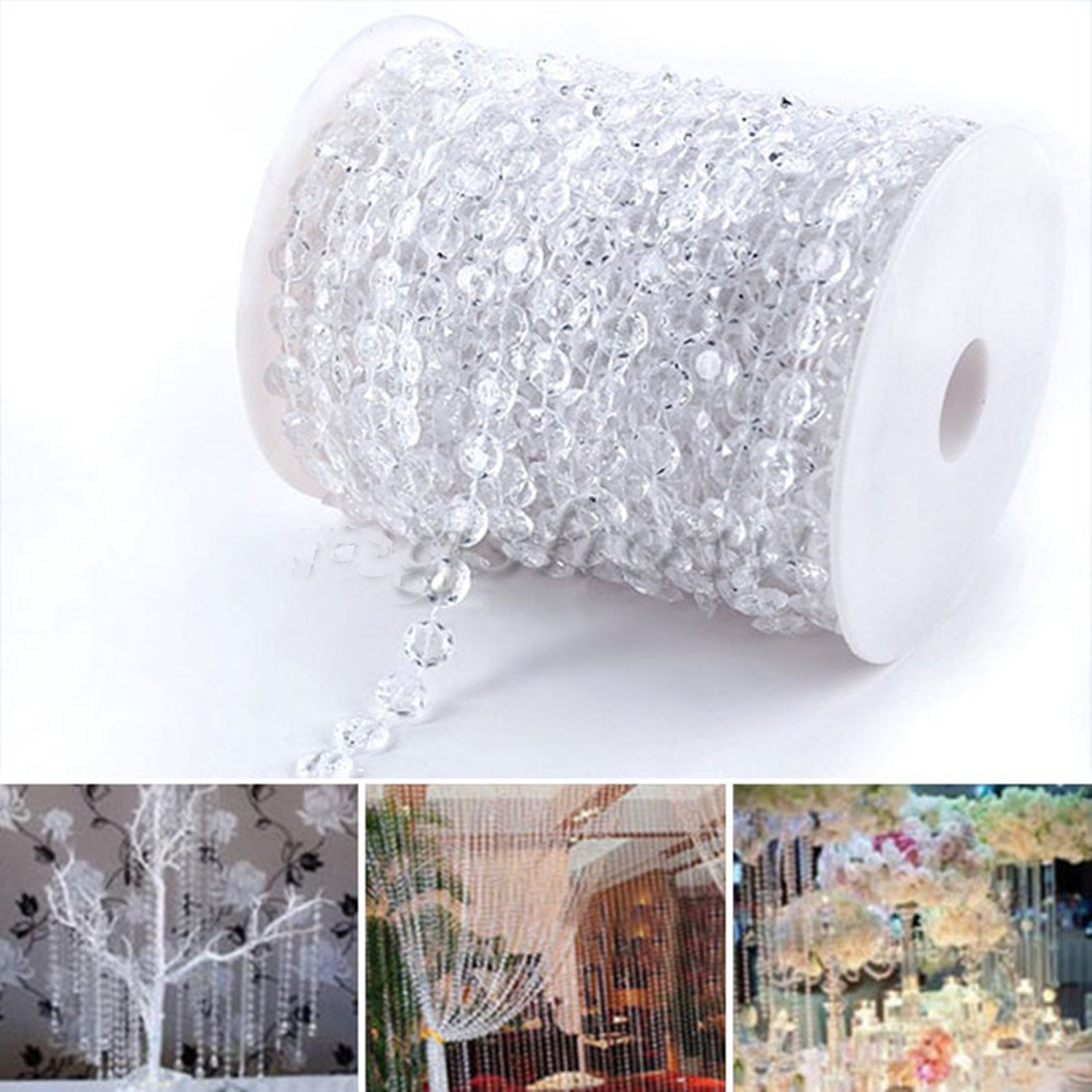 33FT Garland Diamond Strand Acrylic Crystal Bead Curtain Wedding Party DIY Decor 