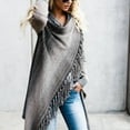 thumbnail image 3 of Tassel Open Front Outwear Stripes Irregular Knitted Long Sleeve Shawl for Winter Autumn Grey S, 3 of 6