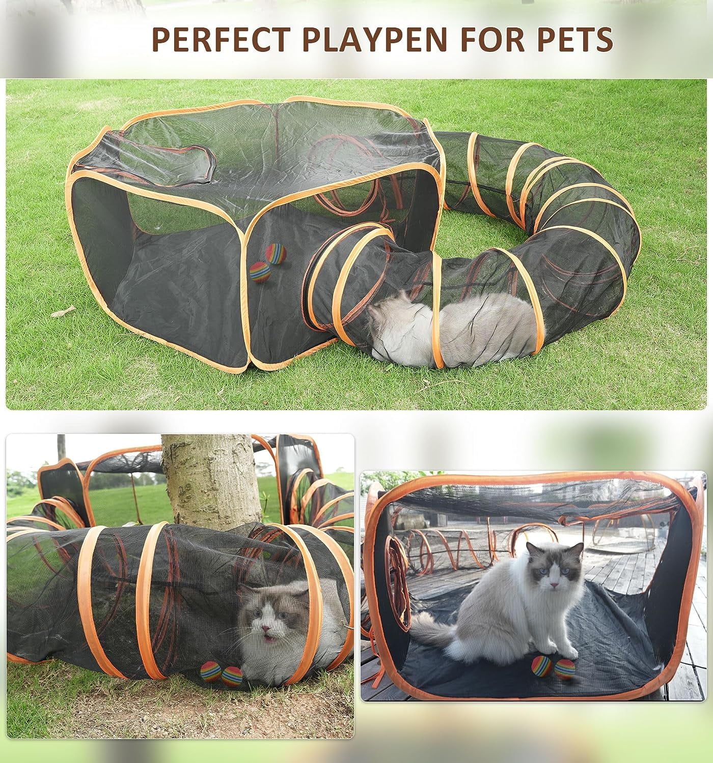 Senhu Outdoor Cat Enclosures, Portable Cat Tent for Outside Cat Playpen Enclosed with Tunnel, Catio Cat Enclosure for Indoor Cats and Other Small Animals