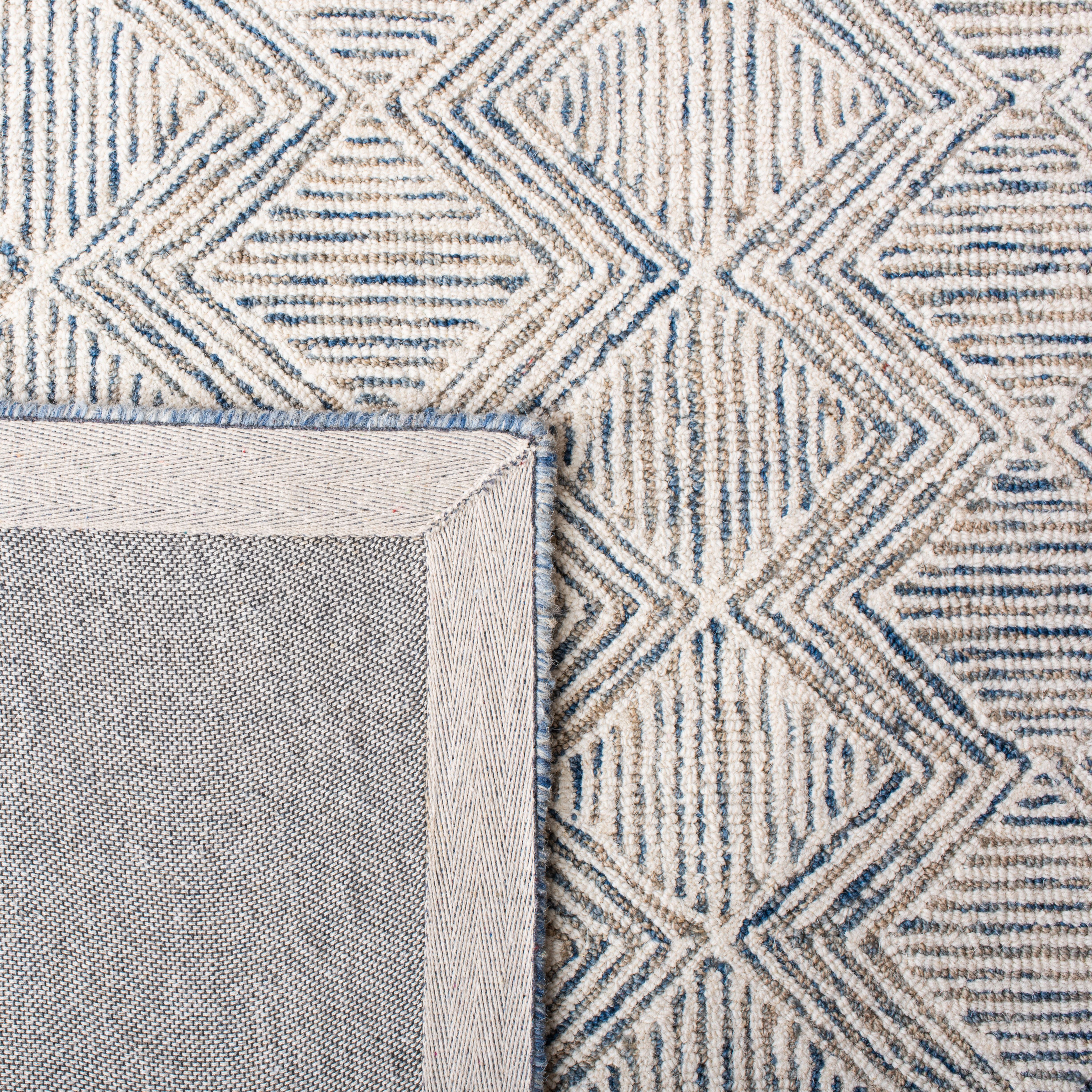 SAFAVIEH Micro-Loop Herbert Geometric Runner Rug, Blue/Ivory, 2'3" x 7'