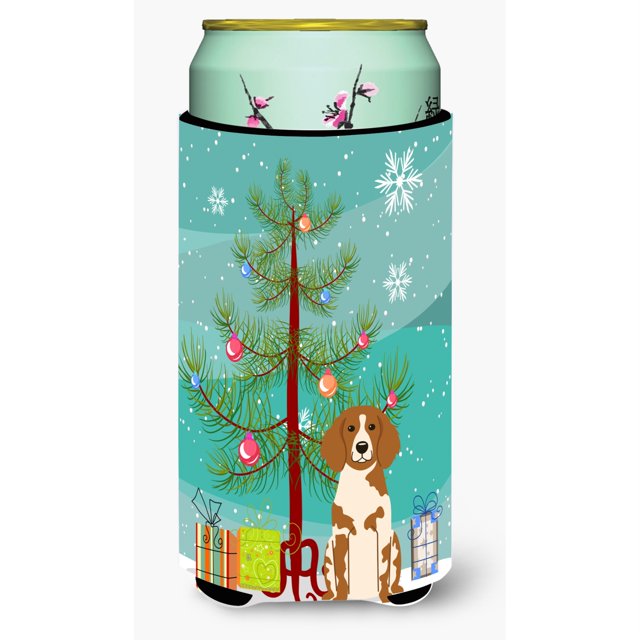 ""Caroline'S Treasures Feliz Árbol de Navidad Brittany Spaniel Tall Boy Bebida Aislador Hugger Bb4197Tbc Multicolor""