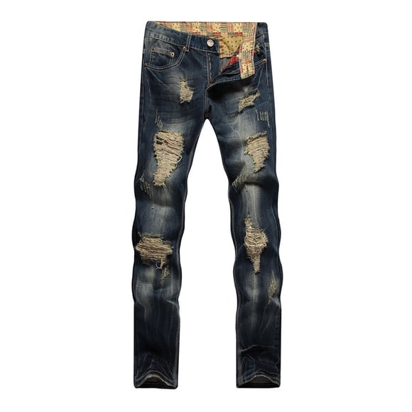 Lovzfmll Men's Straight Leg Pants, Splatter Paint Distressed Ripped Denim, Casual Relaxed Fit Full Length Pants