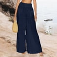 thumbnail image 2 of Inleife Woman Summer Solid Color Pockets Wide Leg Pants Casual Pants Boho Beach Pants Dark Blue S, 2 of 6
