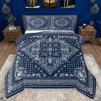 Manfei Exotic Style Flowers Bedding Comforter Set,Rustic Damask Floral Twin Comforter Sets,Deepblue White Bedding Set For Kids,Ultra Soft Home Decor Reversible,2 Pieces