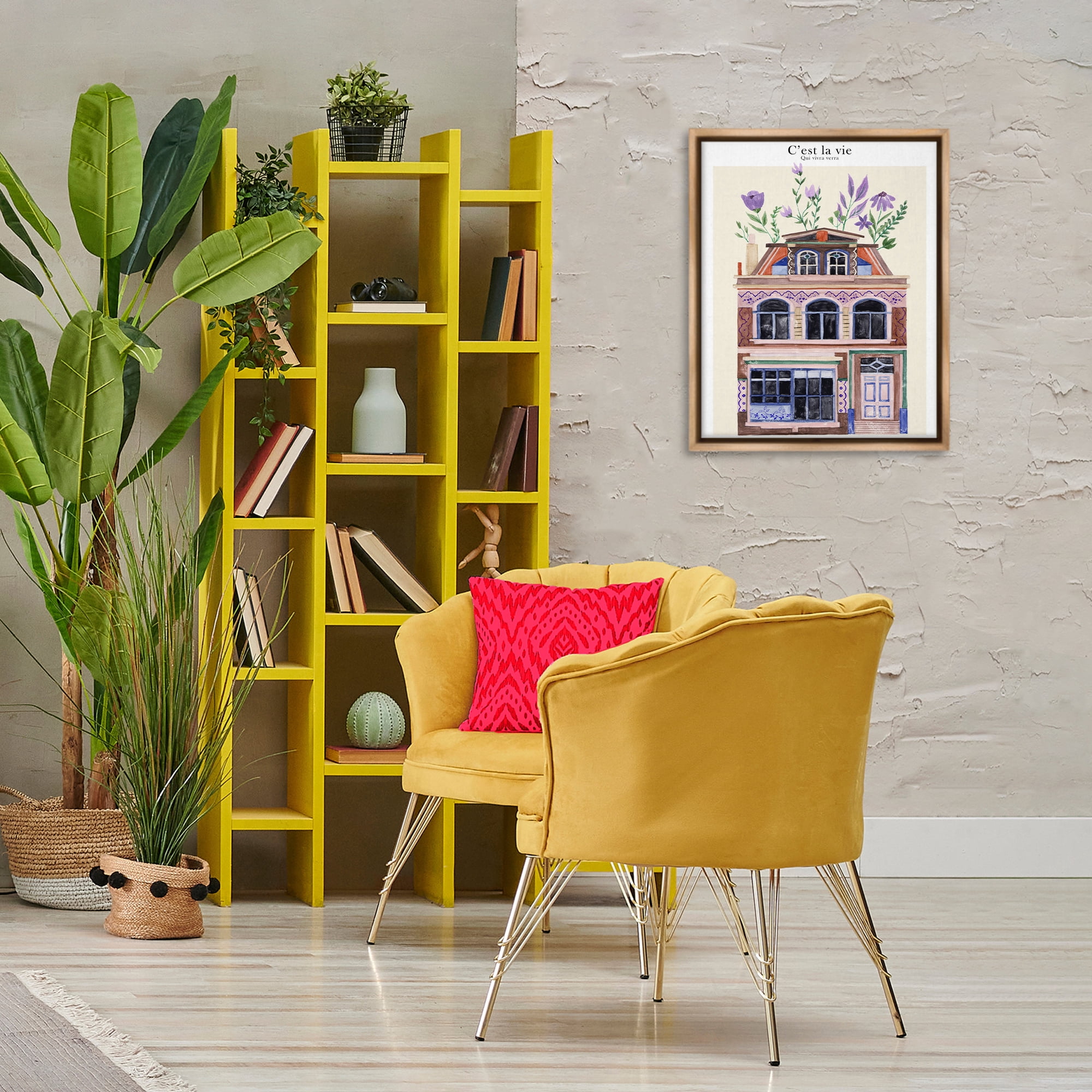 Stupell Industries Town Architecture with Blooms Buildings & Architecture Painting Brown Floater Framed Canvas Art Print Wall Art, 17 x 21