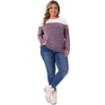 thumbnail image 3 of DARING DIVA Women's Plus Size Color Block Long Sleeve Crew Neck Knitted Blouse 1X Purple, 3 of 6