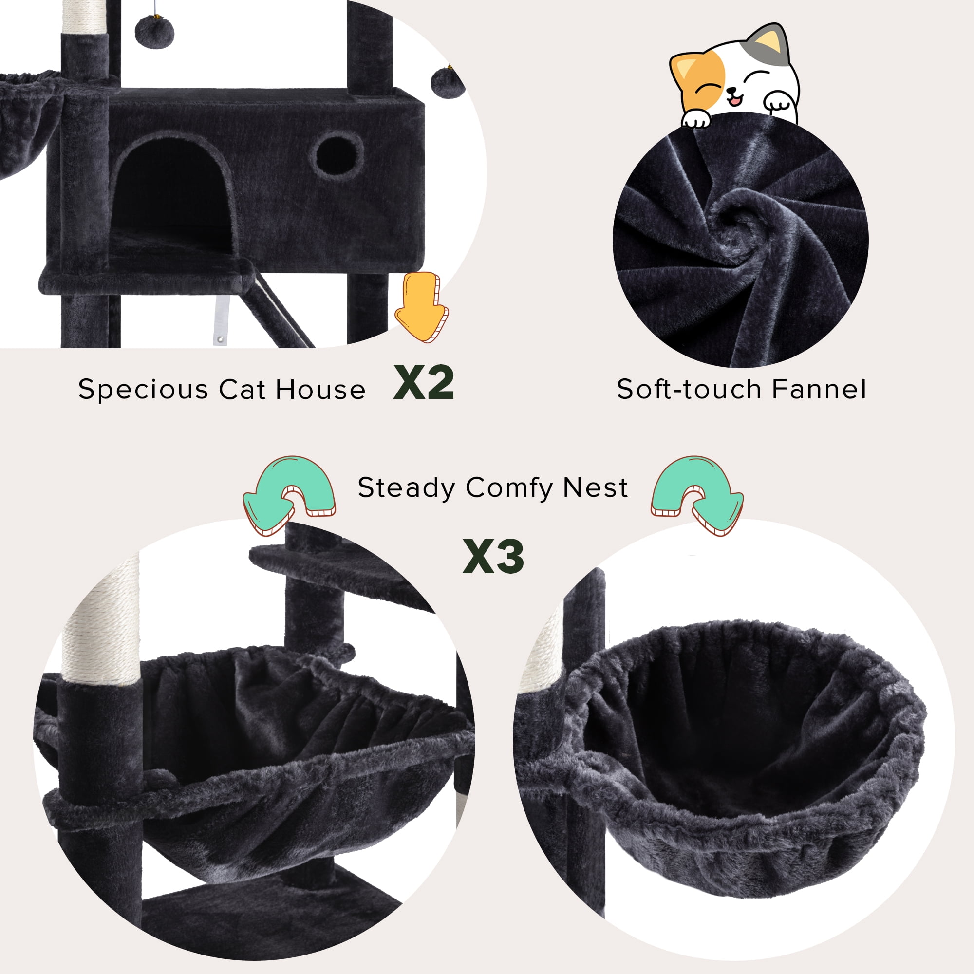 Einfach 81" Multi-Level Tall Cat Tree Tower, Larger Cat Condo with Hammock, Cozy Pussycat Perches, Sisal Scratching Posts, Blue
