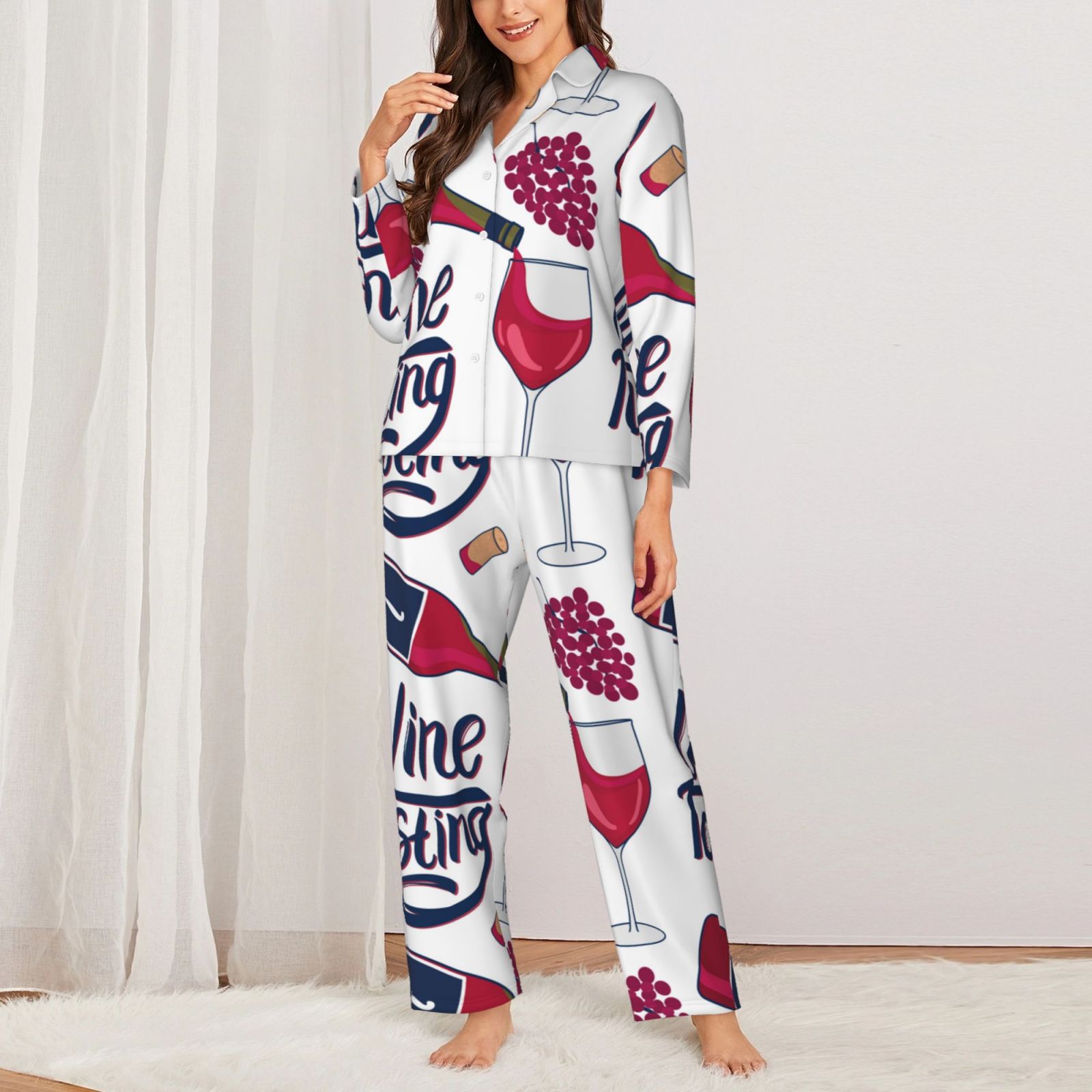 SOFTHO Women's Two-Piece Pajama Set - Oversized Button-Down Shirt & Drawstring Shorts, Lightweight Satin Loungewear