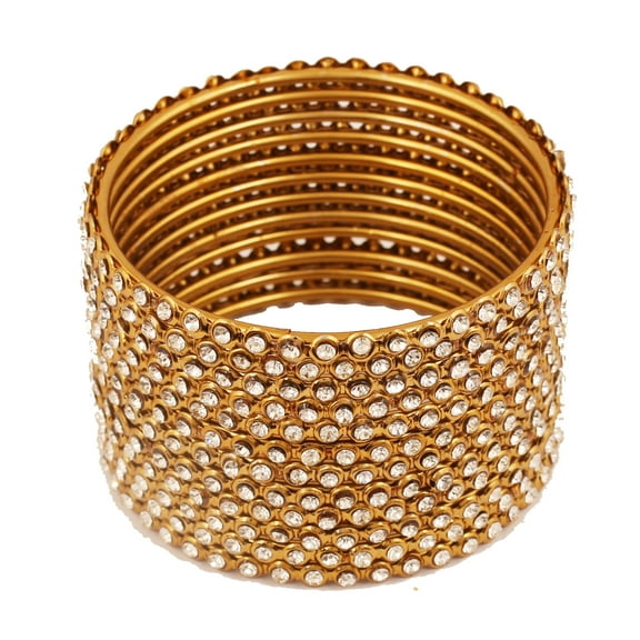 Sunsoul by Touchstone "Golden Bangle Collection" Indian Bollywood Stunning Clear Rhinestone Thin Charming Look Designer Jewelry Bangle Bracelets Set of 12 For Women in Antique Gold Tone.