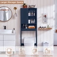 thumbnail image 6 of LELELINKY Over The Toilet Storage Cabinet with Rattan Sliding Door, 68" Tall Wood Bathroom Organizer with Adjustable Shelf for Small Spaces, Blue, 6 of 7