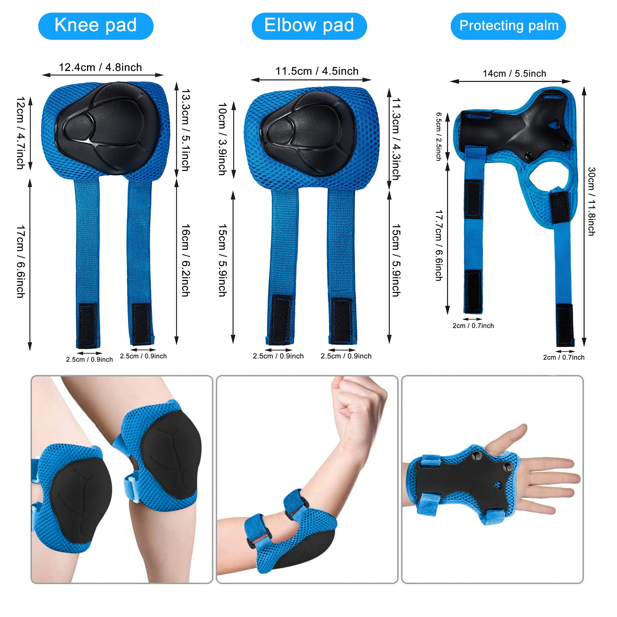 6 in 1 Protective Gear Set Knee Brace Knee Pads and Elbow Pads for Kids Roller Skate Protective Gear Protective Gear Set for 3-14 Years Old Boys Girls