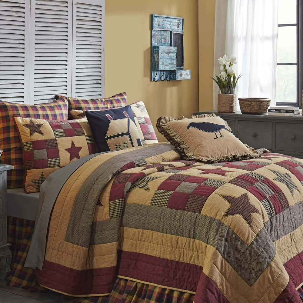 Crimson Red Primitive Bedding Cody Black Burgundy Cotton PreWashed