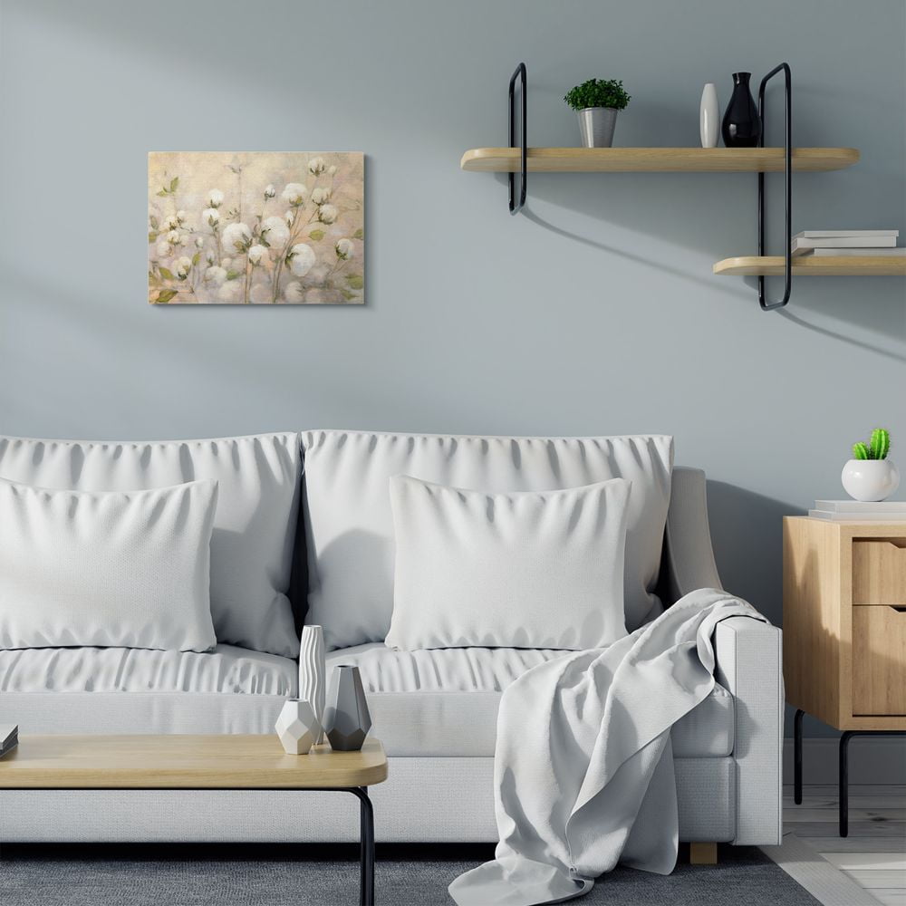Stupell Industries Abstract Cotton Field Floral Country Beige Green Painting Canvas Wall Art Design by Julia Purinton, 16" x 20"
