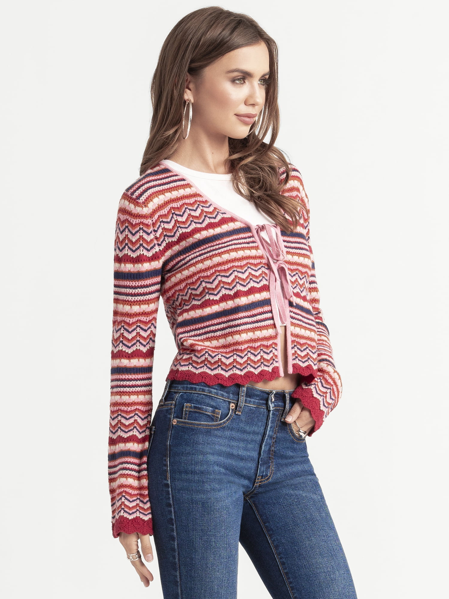 Jessica Simpson Women’s Alani Pointelle Cardigan Sweater, Lightweight, Sizes XS-XL