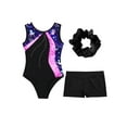 thumbnail image 3 of Venjoe Kids Girls 3 Piece Gymnastics Leotards Outfits Sparkling Ballet Dance Unitards with Shorts Hot Pink&Black 12, 3 of 7