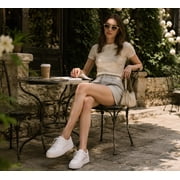 LUCKY STEP Fashion Chunky Faux Leather Sneakers Low Top Casual Shoes,White,Womens