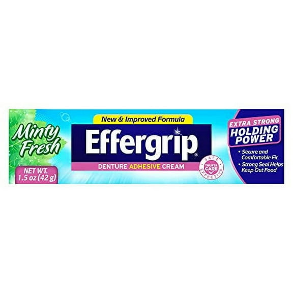 Effergrip Denture Adhesive Cream, Extra Strong Holding Power, 1.5 oz