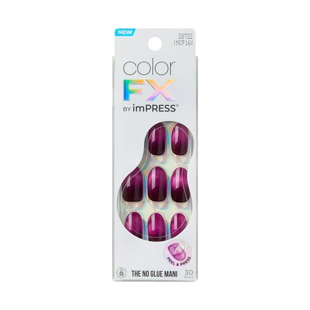 KISS imPRESS Color FX  Press on Nails, Admired, Purple, Medium Oval, 30 Count