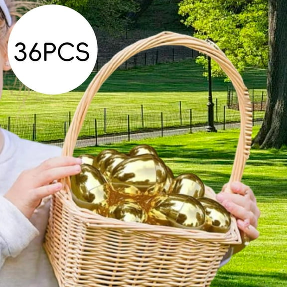 Tachiuwa Golden Eggs Basket Stuffers Games Unfilled Festive with Hinge Easter Supplies Fillable Easter Eggs for Classroom Rewards , 36pcs