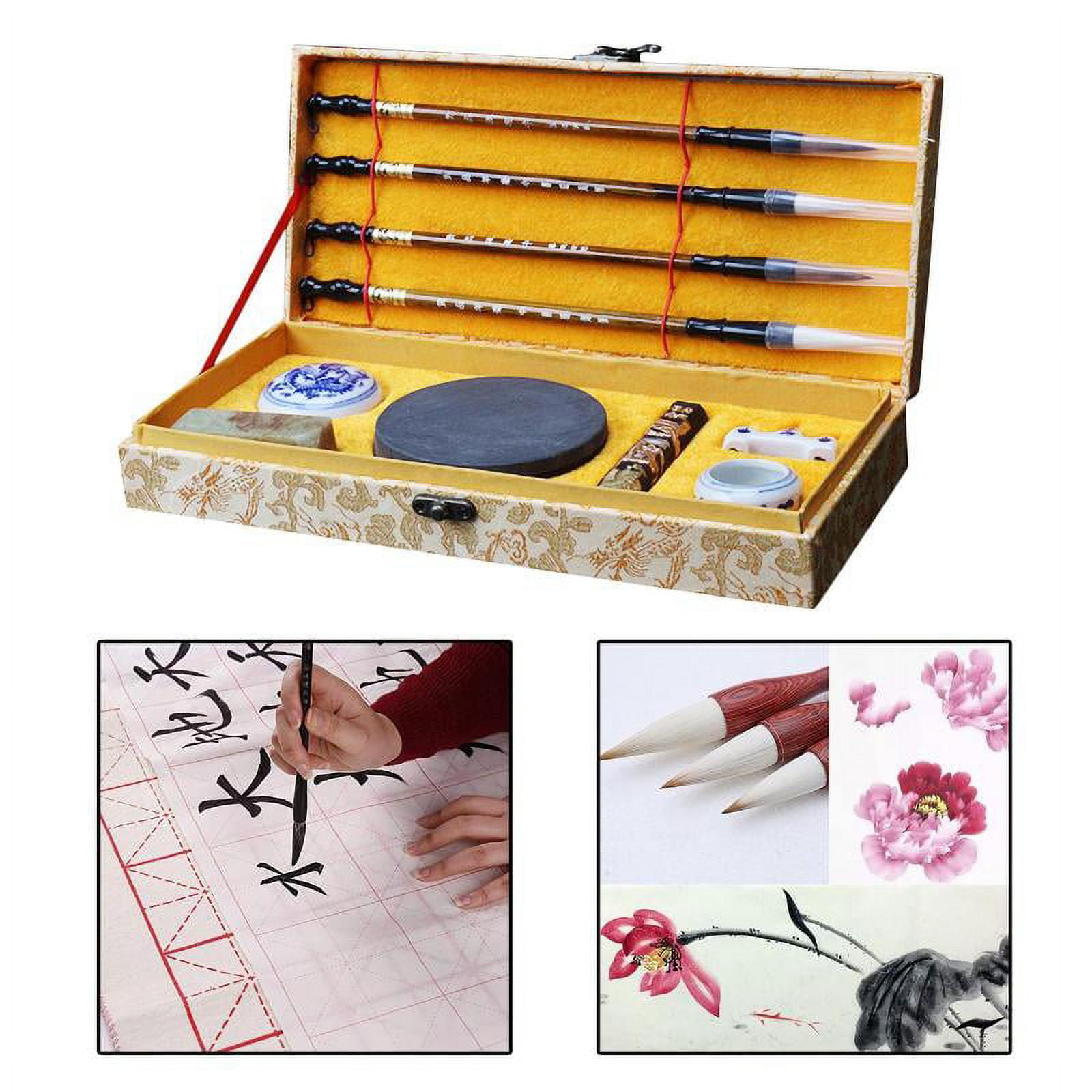 Chinese Japanese Calligraphy Kanji Brush Pen Writing Painting Set Inkstone  Gift