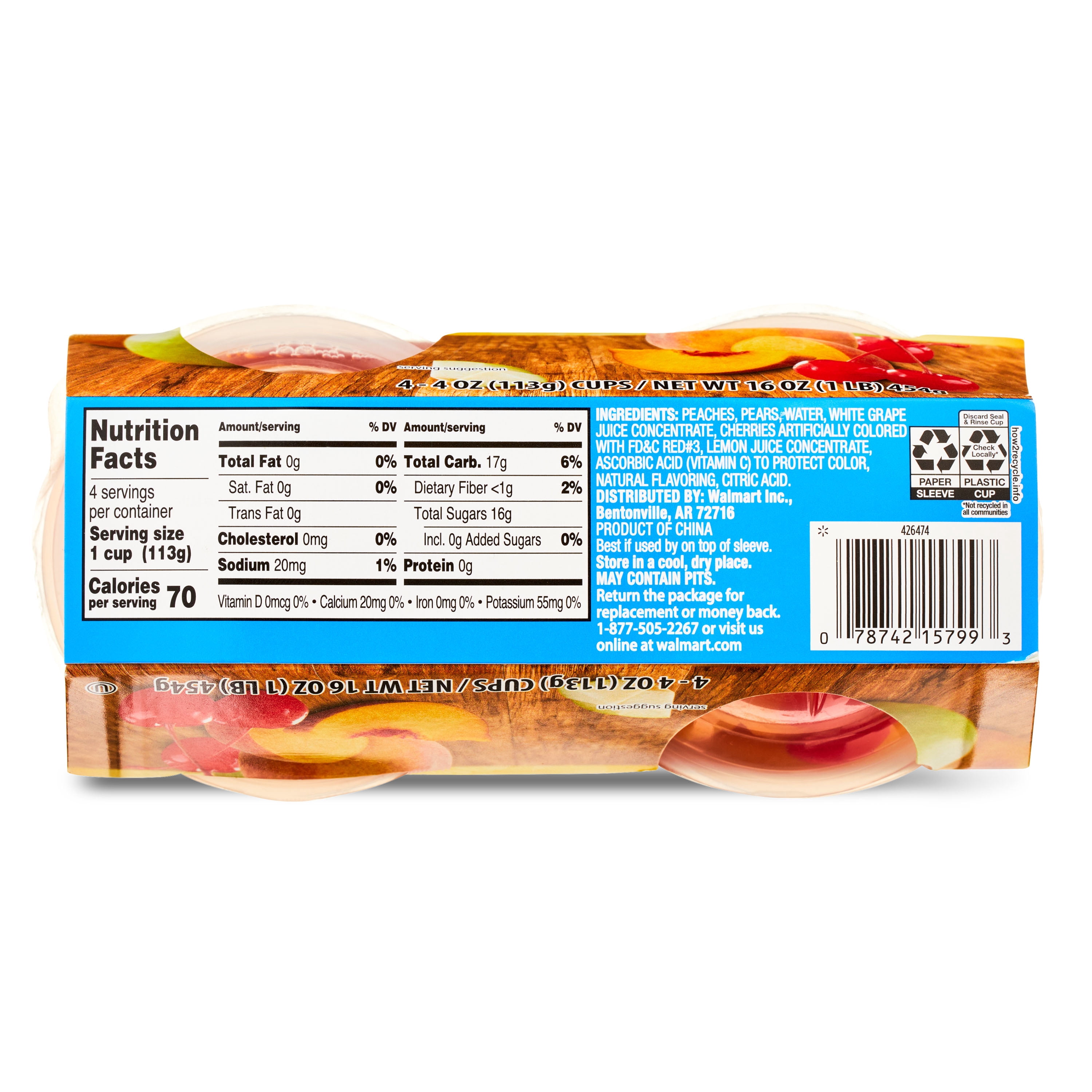 Great Value Cherry Mixed Fruit Cups, 4 oz