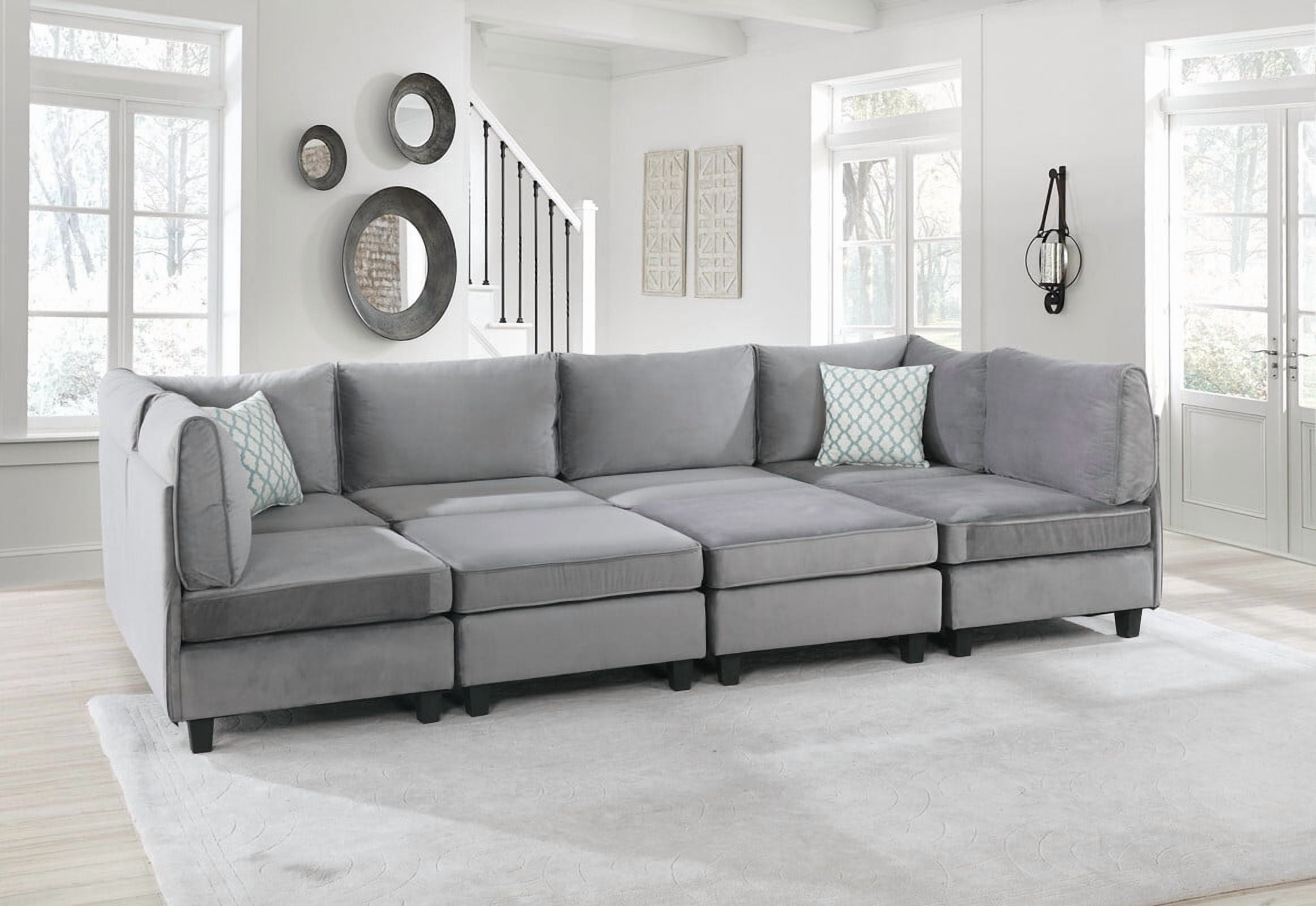 Howcool Cloud Couch Modular Sectional Sofa 6 Seater, 8‑Piece 120" U‑Shaped Velvet Couch, Reconfigurable Convertible Set with 2 Ottomans & Accent Pillows for Living Room, Gray