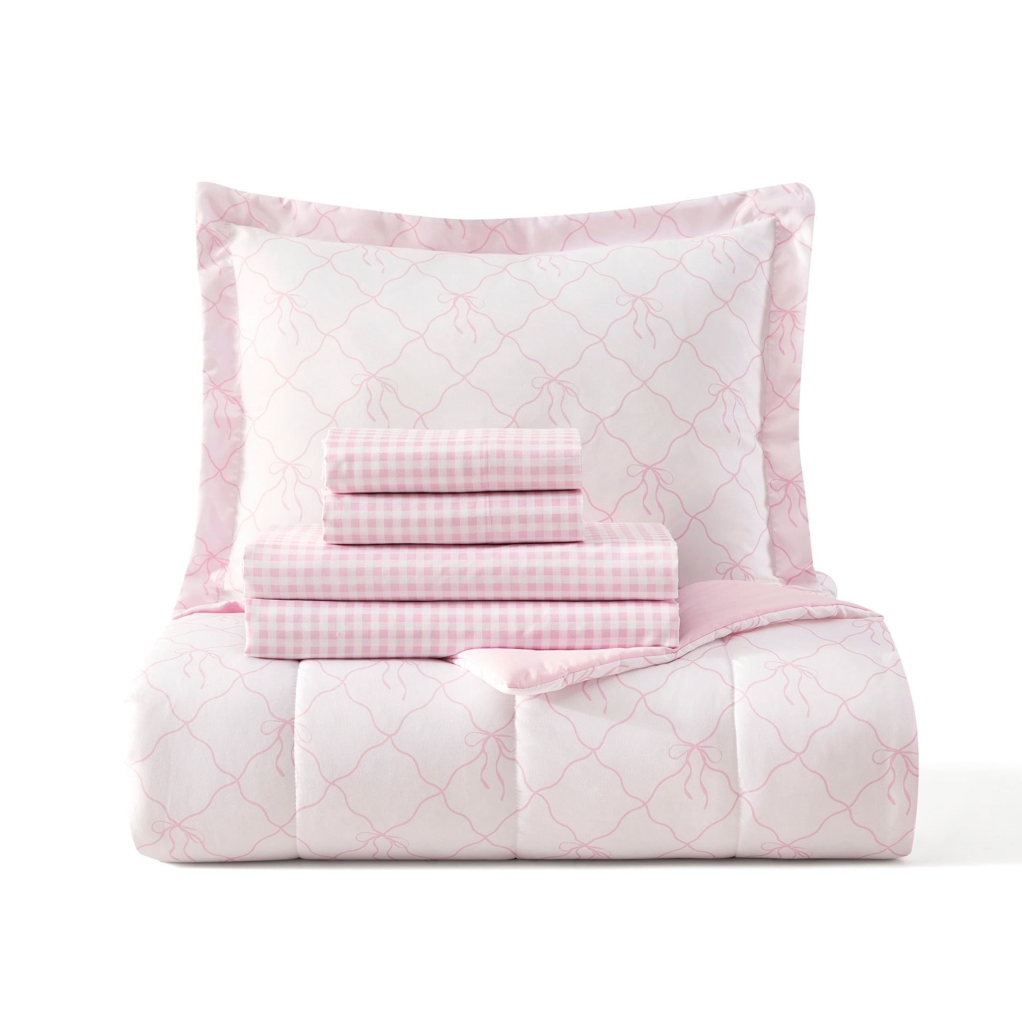 Dream Factory 5-Piece Bow Trellis Bed in a Bag, Pink, Twin